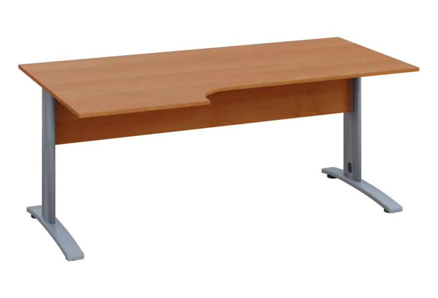 ERK 28 - 186 stůl kancelářský, rohový, levý, kovová podnož stříbrná, deska 25 mm, široký 1800 mm, olše jantar